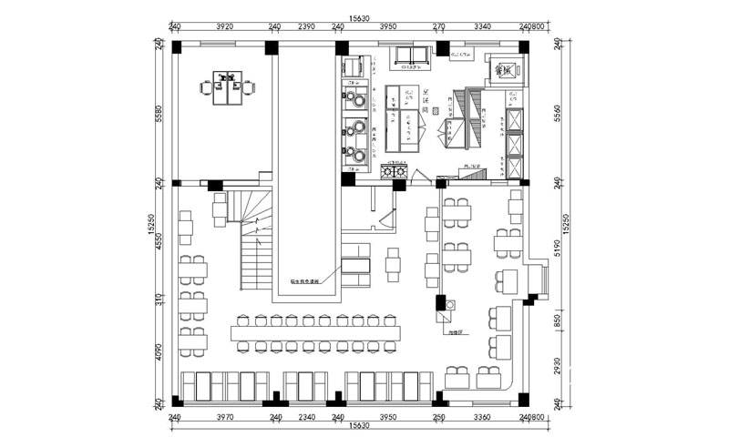 自身空间,厨房设置在二楼,不会有油烟侵入餐区,而且线路捷便,便于传菜